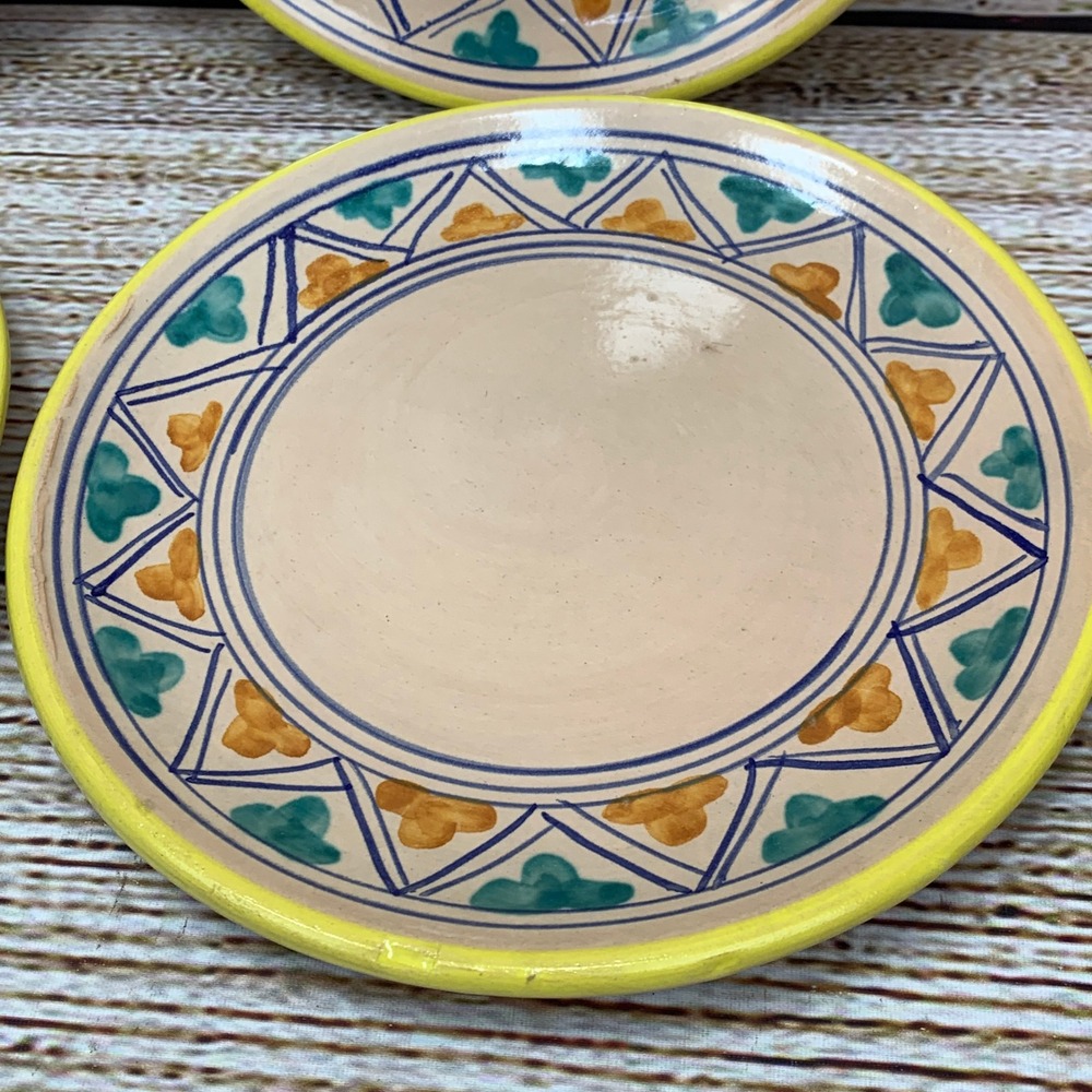 Set‎ of 4 Italian Decorative Plates Yellow Tan Geometric Design Made in Italy